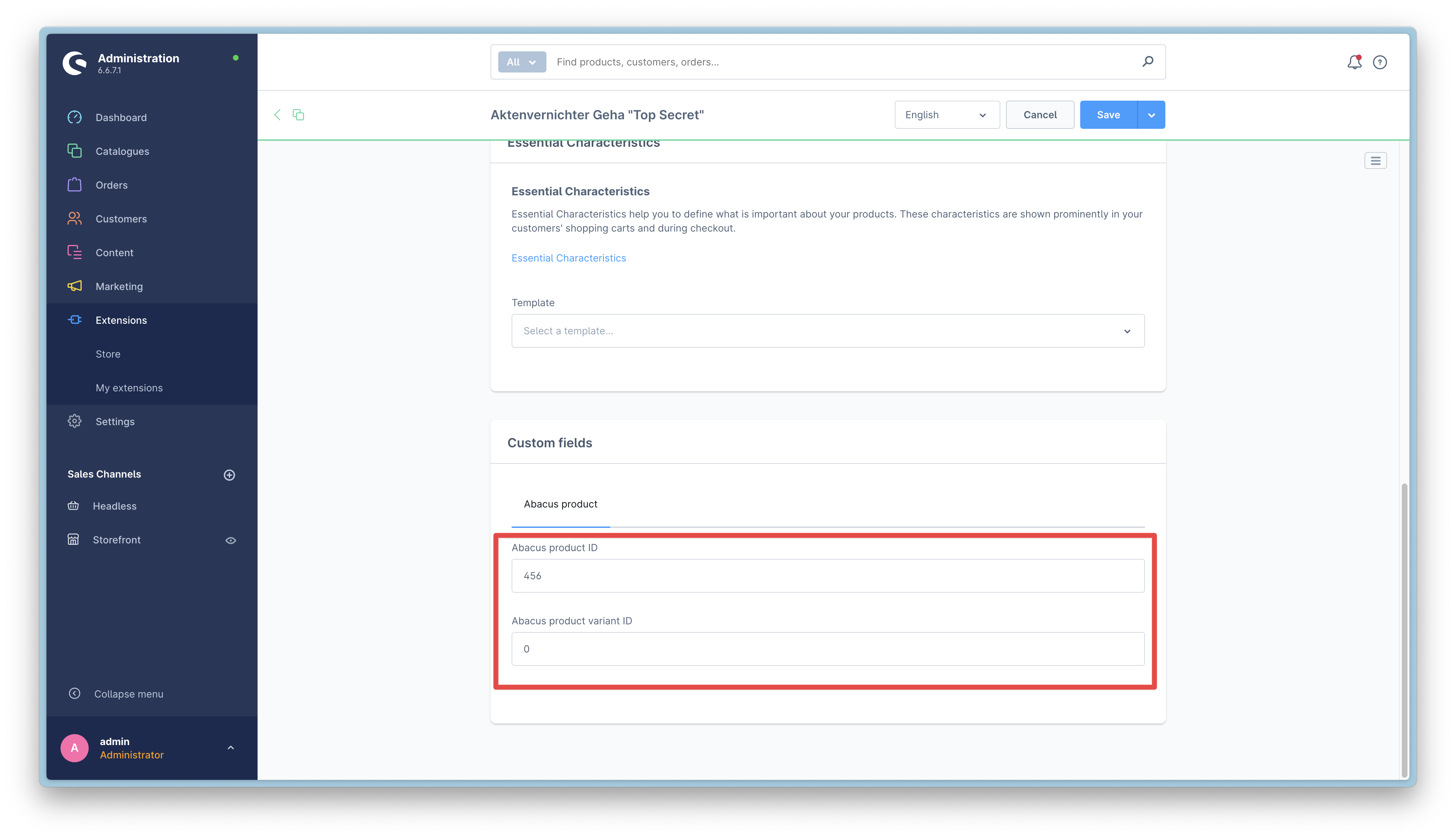 Product custom fields