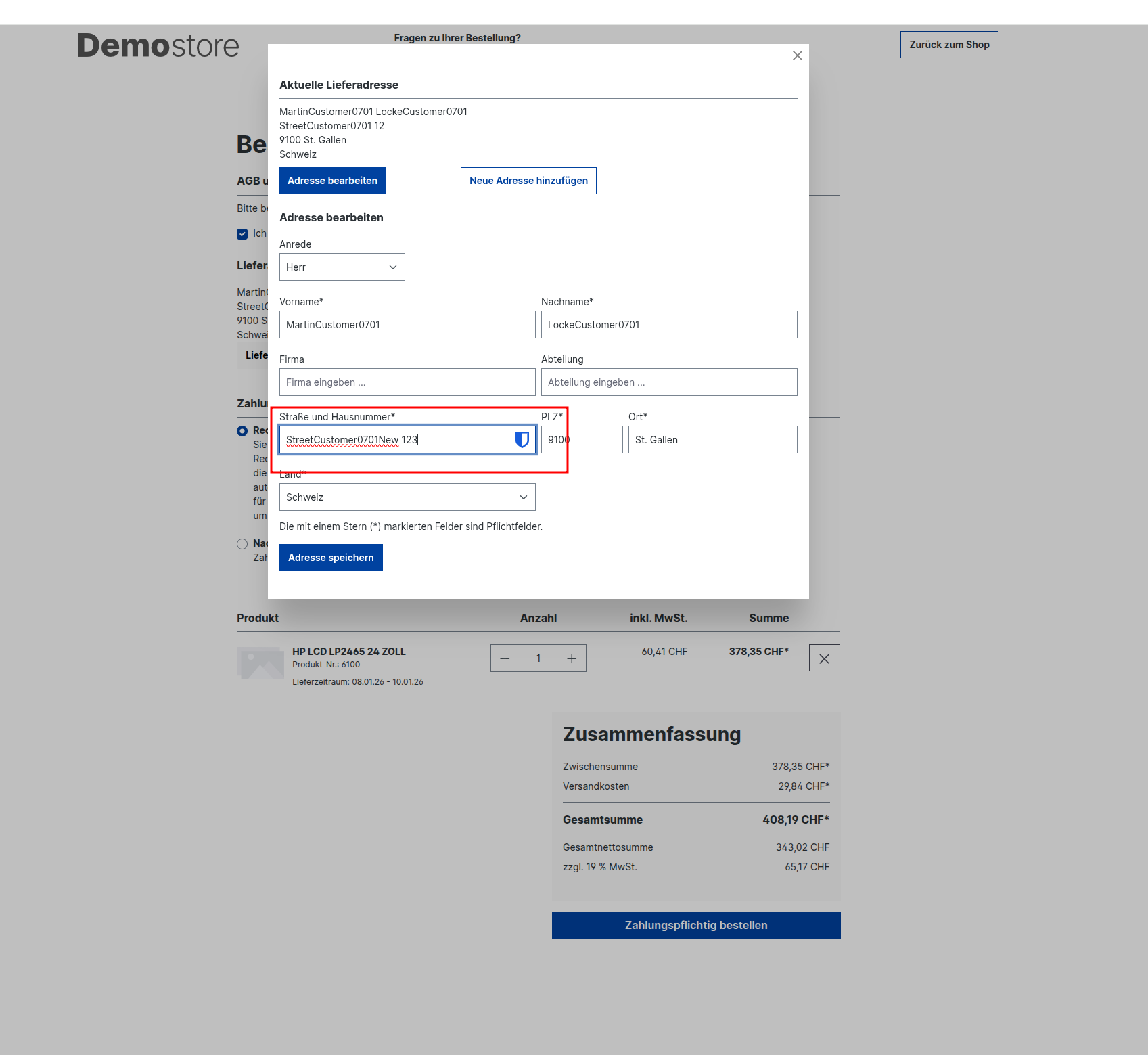 Change address in shopware