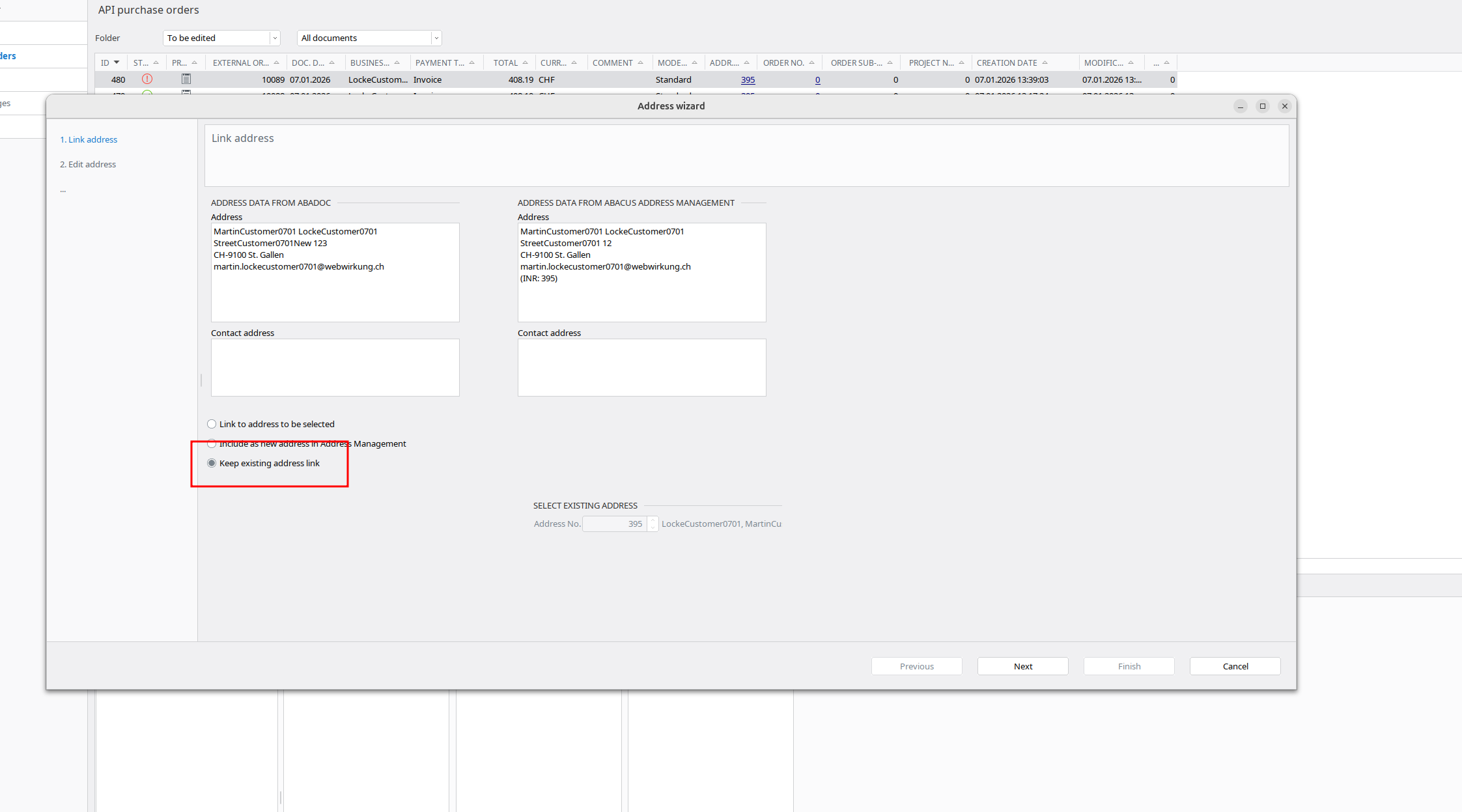 Keep existing address
