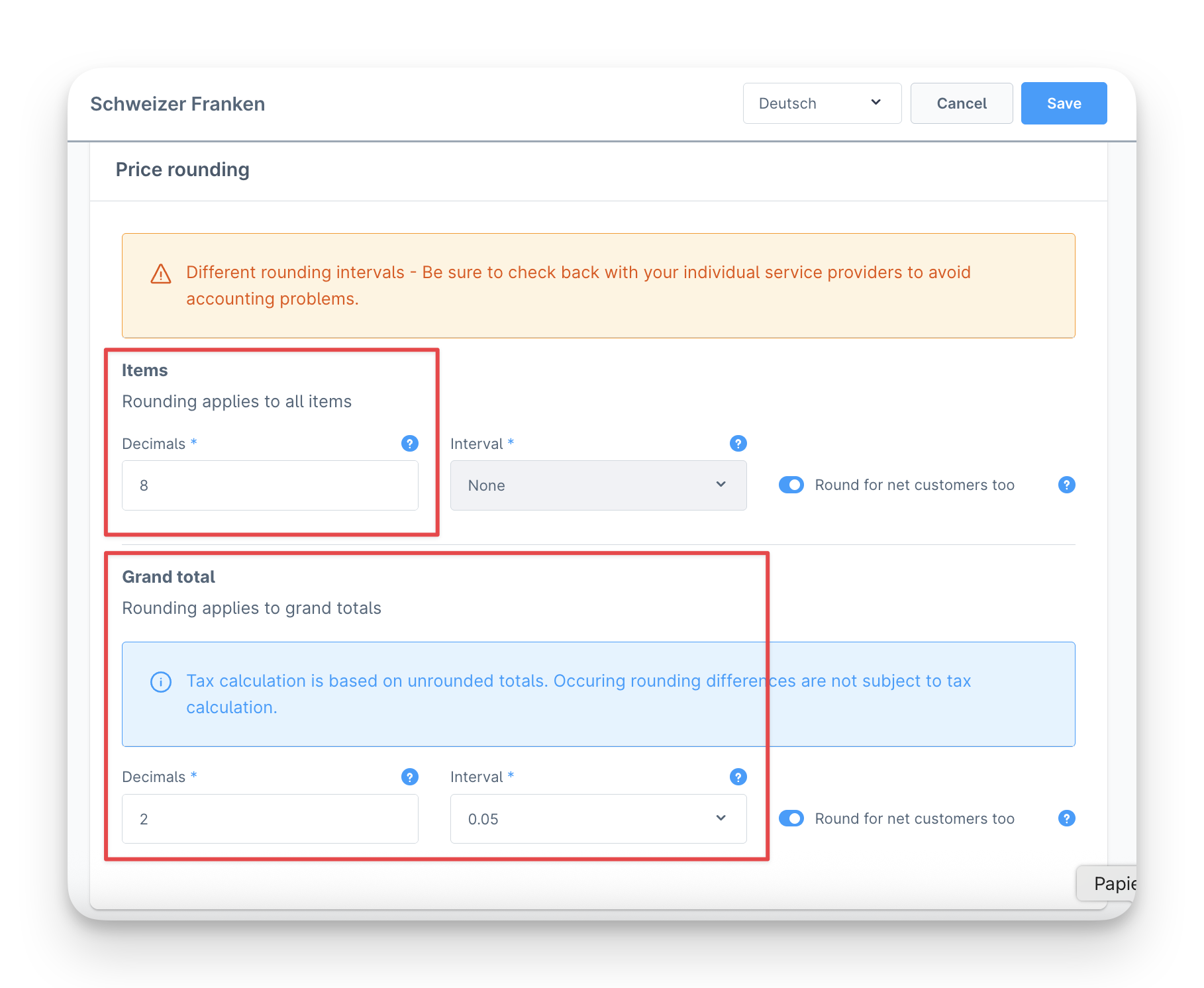 Abacus Rundungseinstellungen