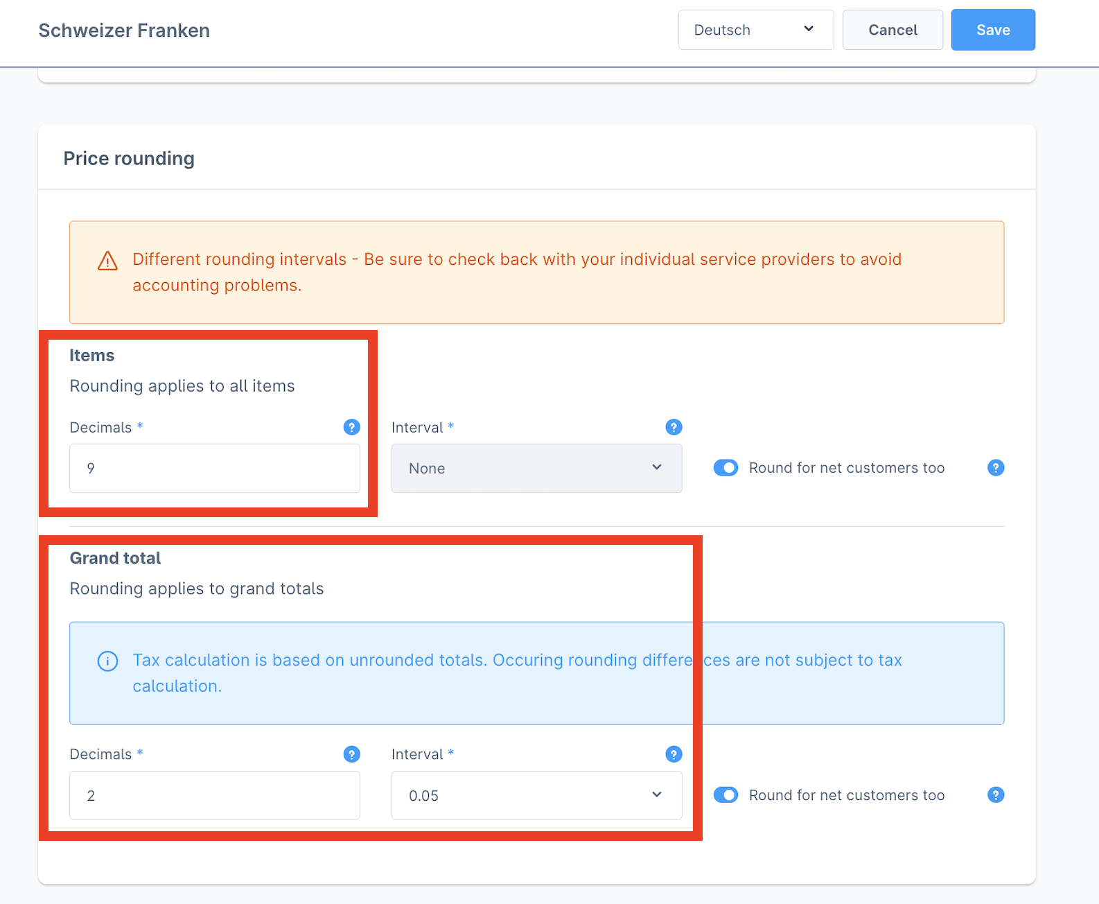Abacus Rundungseinstellungen